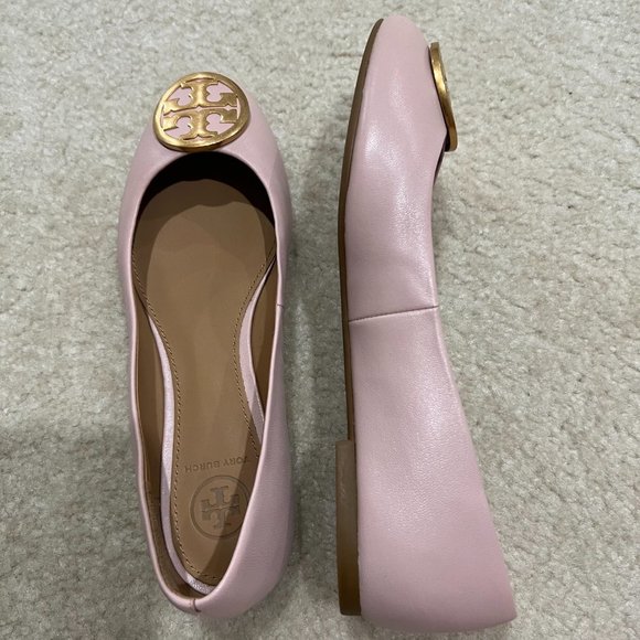 Tory Burch Benton Sea Pink Leather Gold Tone Ballet Flats Size 6 - Picture 7 of 9